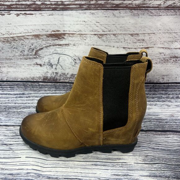 Sorel Joan Of Arctic Wedge II Brown Leather Chelsea Ankle Boots Women’s Size 7.5 - Picture 3 of 8
